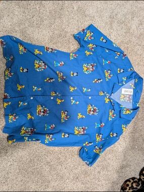 Disney Vintage Blue Short-Sleeve Shirt with Multicolor Mickey & Friends Print